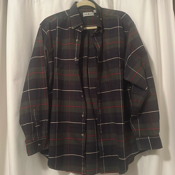 VTG L.L. Bean Green Navy Res Plaid Button-down Shirt Size L Regular - Picture 1 of 5
